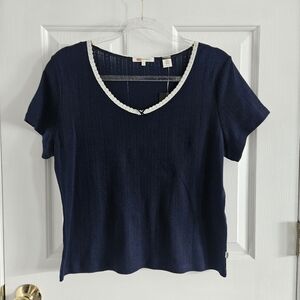 NWT Levi's Short Sleeve Pointelle Knit Tee With Lace Trim
